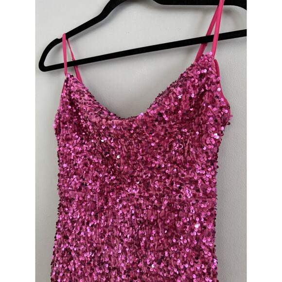NWOT Lulus Dazzling Vibe Magenta Pink Velvet Sequin Mini Bodycon Dress Size XS - Picture 5 of 8